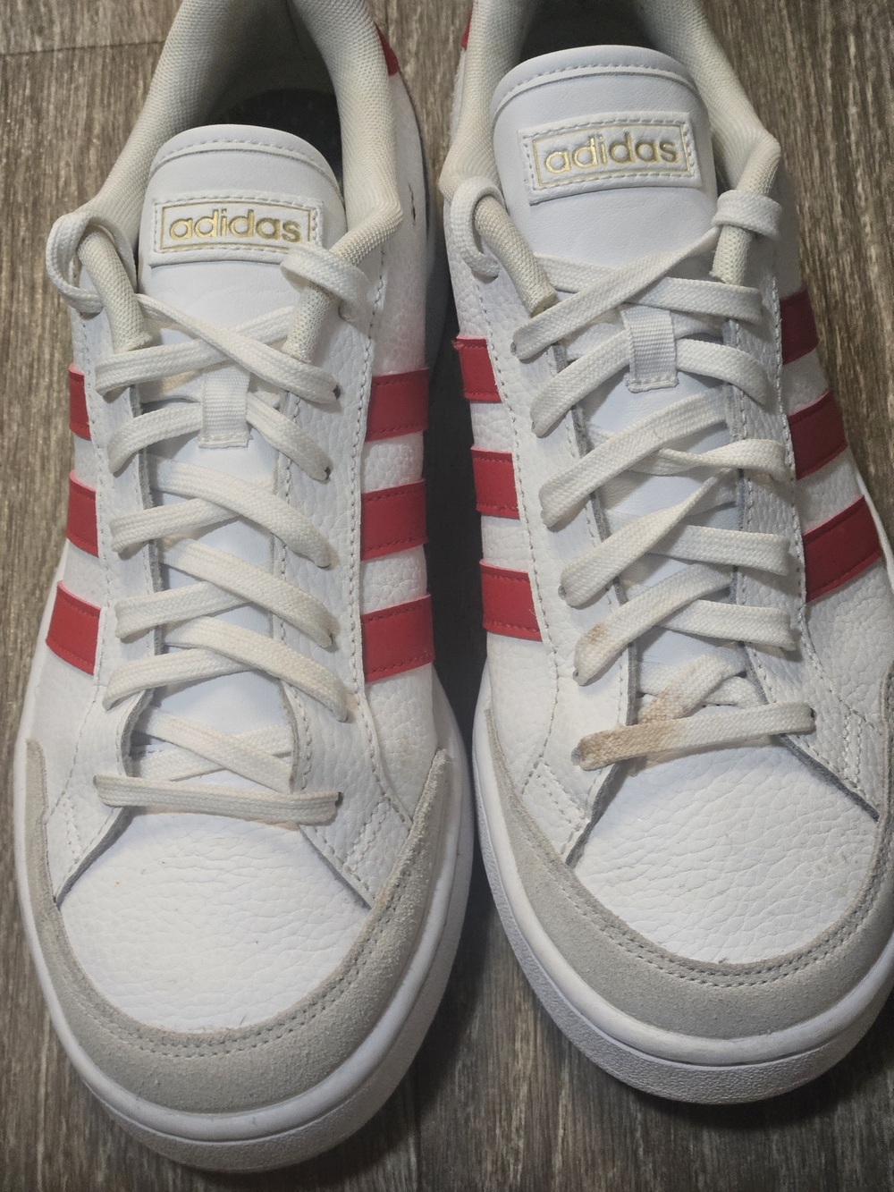 adidas White Sneakers with Red Three-Stripes